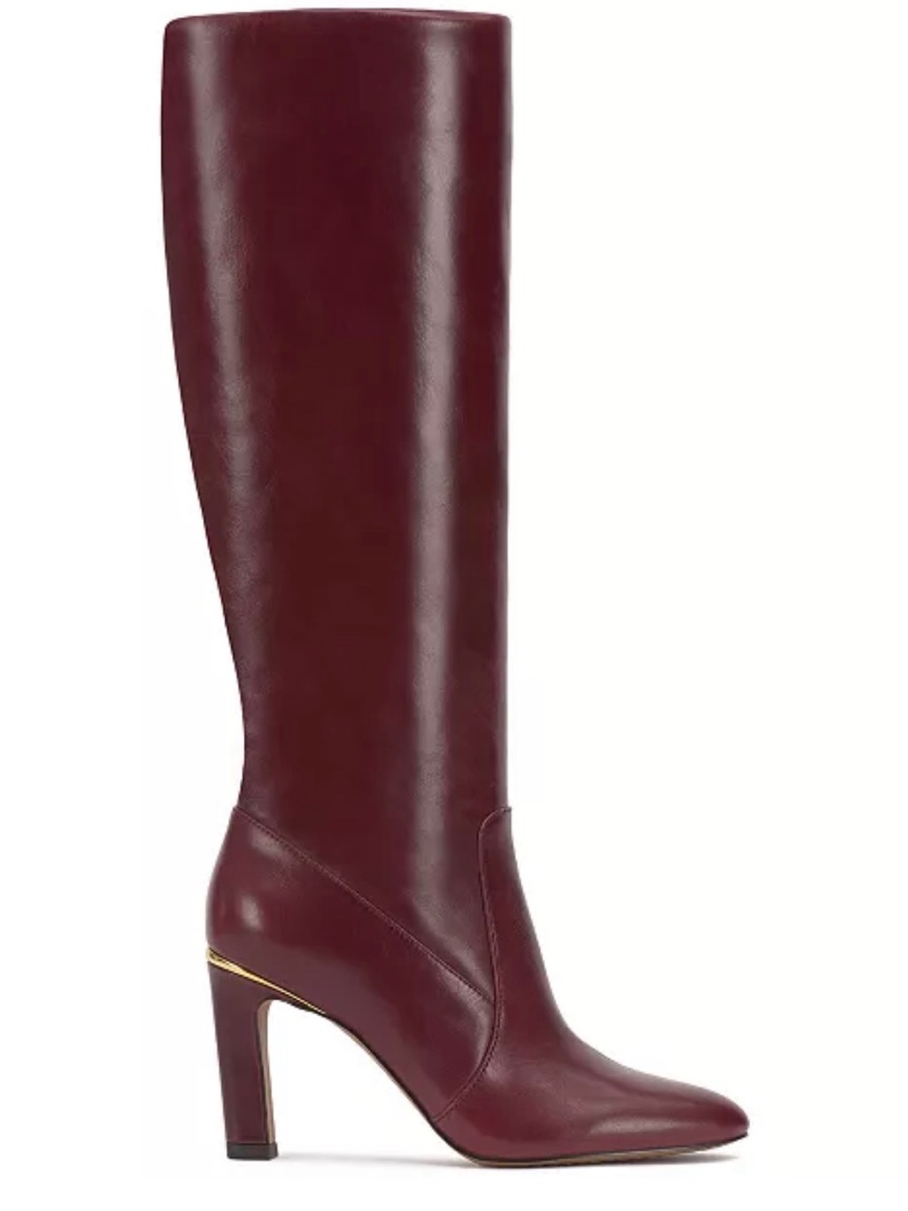 Vince Camuto Extra Wide Calf Tall Knee-High Heeled Boots - Burgundy - Picture 2 of 3